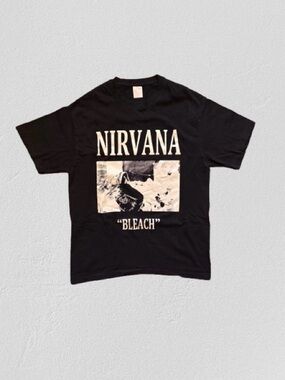 NIRVANA Black 'BLEACH' Graphic Tee with White Print